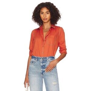 Free People Women's Small Power Move Tiger Red Button-Front Bodysuit